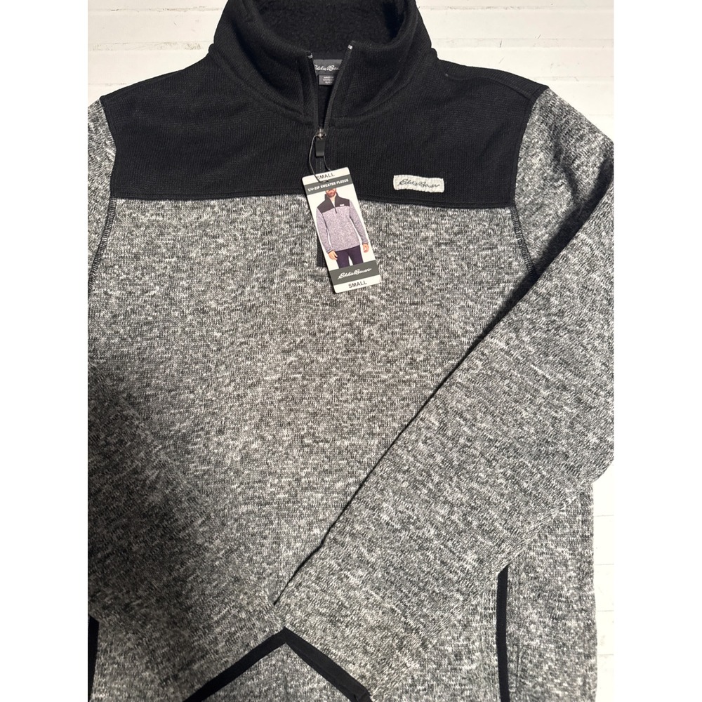 Eddie Bauer Men's 1/4-Zip Sweater Fleece Grey Black Size S NWT Outdoor Pullover